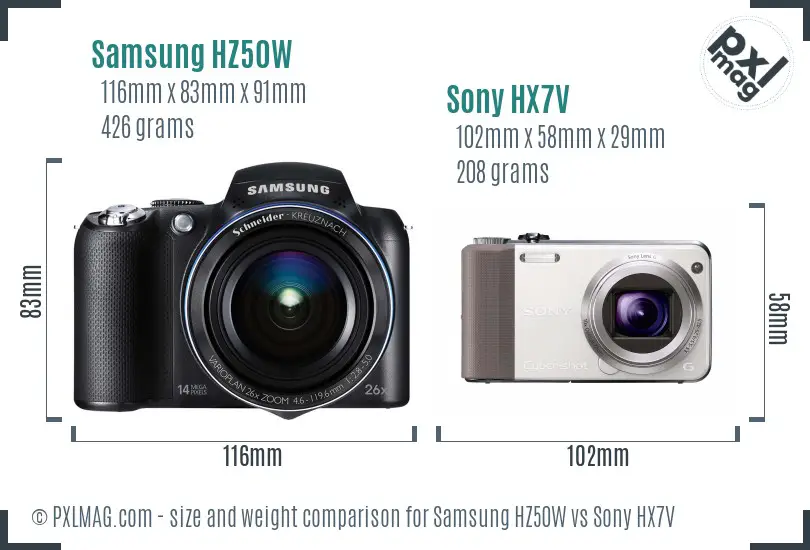 Samsung HZ50W vs Sony HX7V size comparison