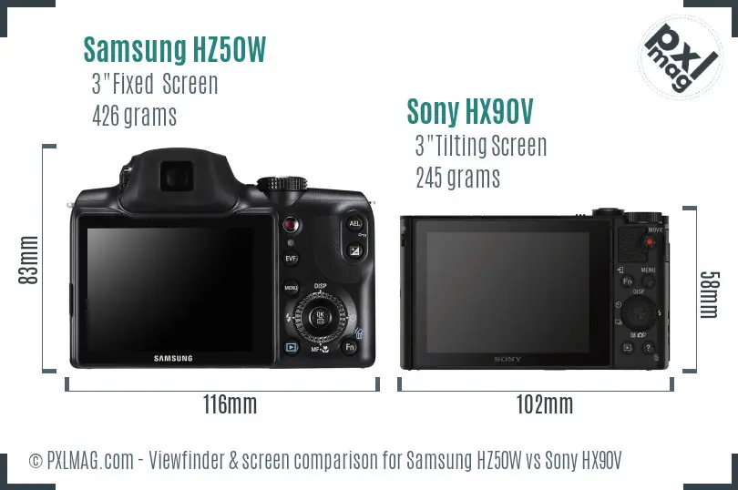 Samsung HZ50W vs Sony HX90V Screen and Viewfinder comparison