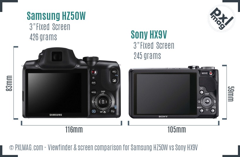 Samsung HZ50W vs Sony HX9V Screen and Viewfinder comparison