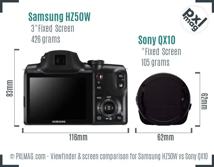 Samsung HZ50W vs Sony QX10 Screen and Viewfinder comparison