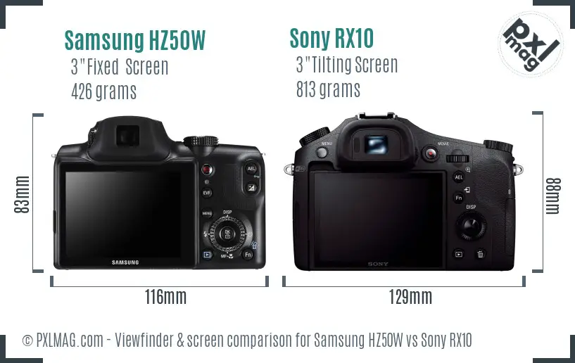 Samsung HZ50W vs Sony RX10 Screen and Viewfinder comparison