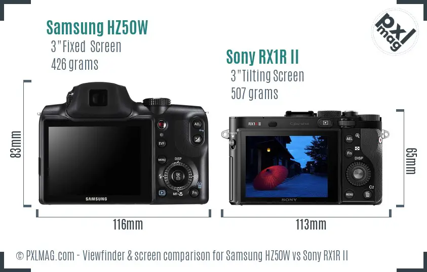 Samsung HZ50W vs Sony RX1R II Screen and Viewfinder comparison