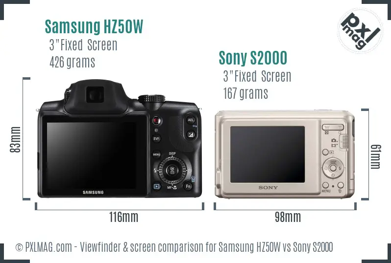 Samsung HZ50W vs Sony S2000 Screen and Viewfinder comparison