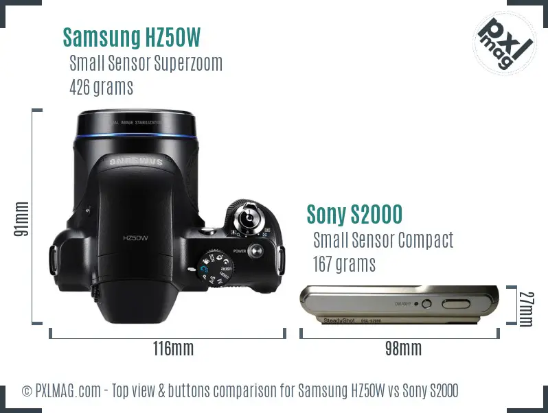 Samsung HZ50W vs Sony S2000 top view buttons comparison