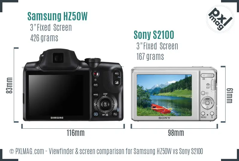 Samsung HZ50W vs Sony S2100 Screen and Viewfinder comparison
