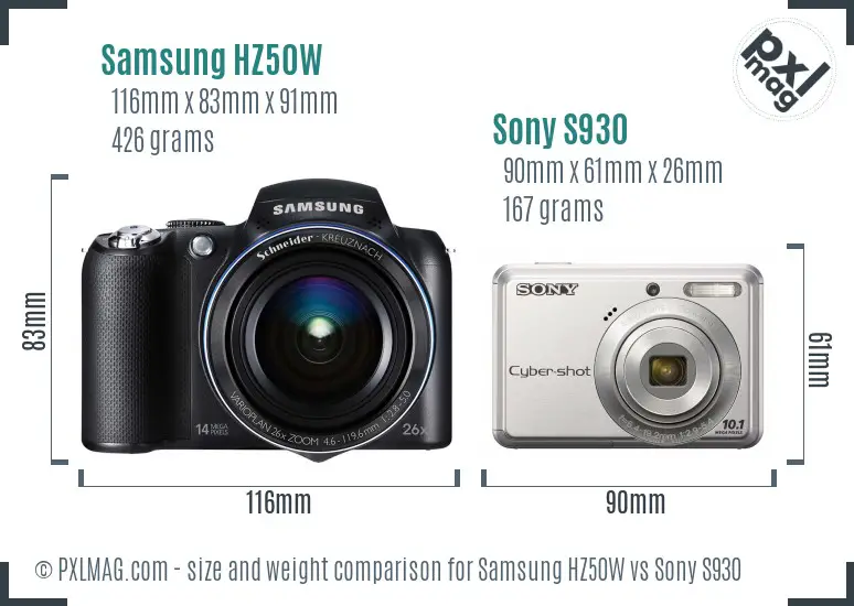 Samsung HZ50W vs Sony S930 size comparison
