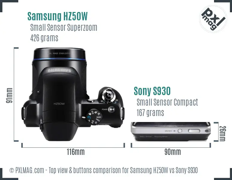 Samsung HZ50W vs Sony S930 top view buttons comparison