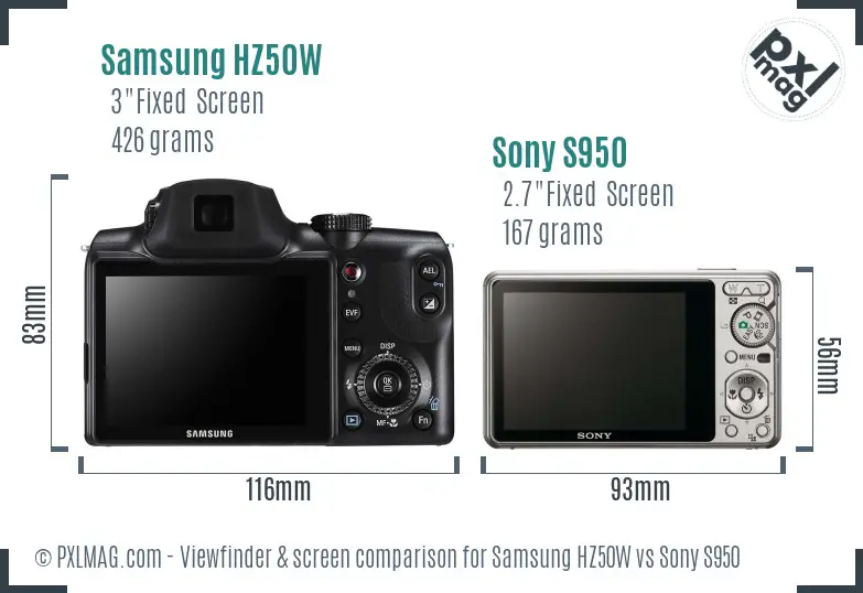 Samsung HZ50W vs Sony S950 Screen and Viewfinder comparison