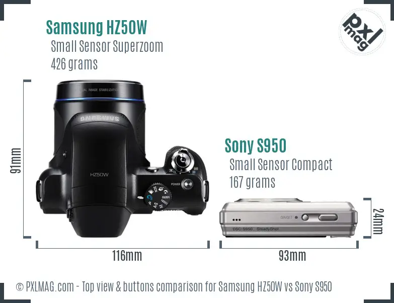 Samsung HZ50W vs Sony S950 top view buttons comparison