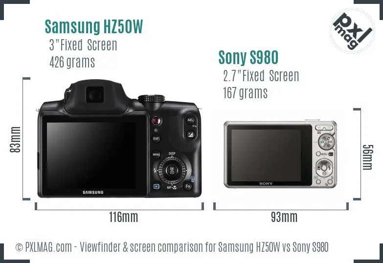 Samsung HZ50W vs Sony S980 Screen and Viewfinder comparison