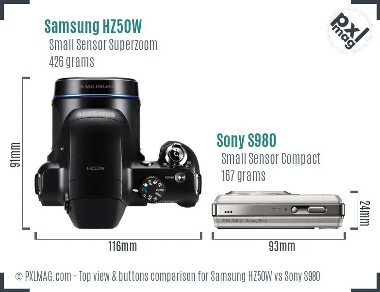 Samsung HZ50W vs Sony S980 top view buttons comparison