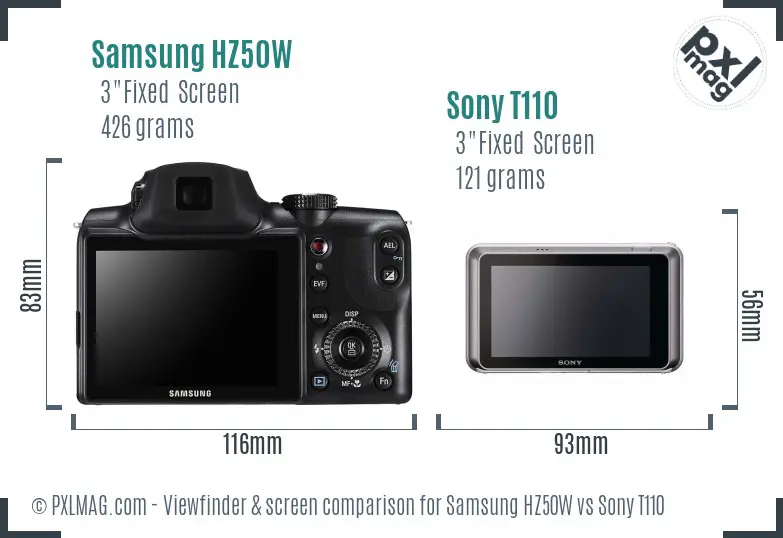 Samsung HZ50W vs Sony T110 Screen and Viewfinder comparison
