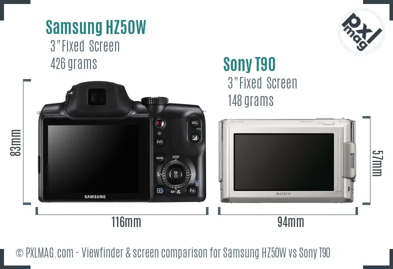 Samsung HZ50W vs Sony T90 Screen and Viewfinder comparison