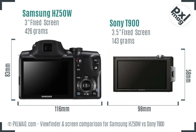 Samsung HZ50W vs Sony T900 Screen and Viewfinder comparison
