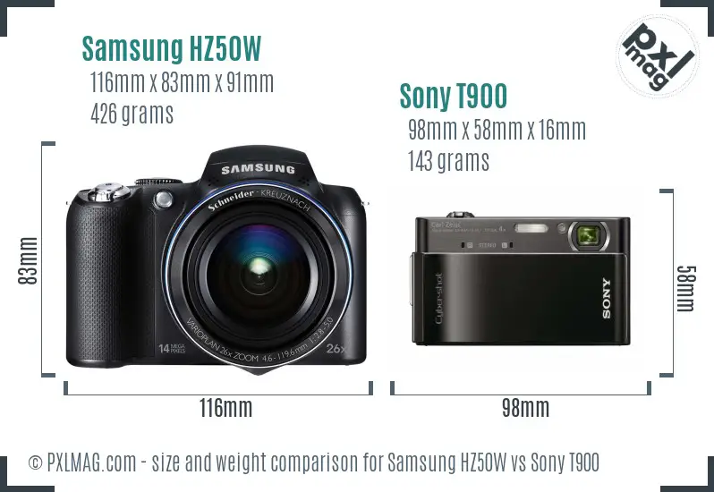 Samsung HZ50W vs Sony T900 size comparison