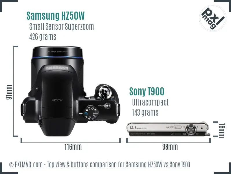 Samsung HZ50W vs Sony T900 top view buttons comparison