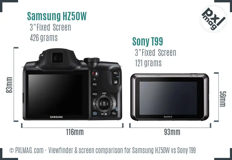 Samsung HZ50W vs Sony T99 Screen and Viewfinder comparison