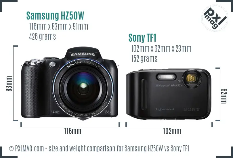 Samsung HZ50W vs Sony TF1 size comparison