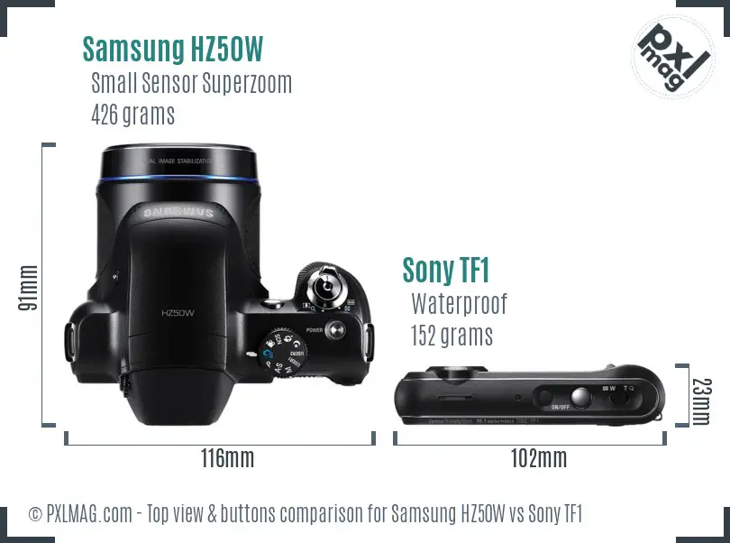 Samsung HZ50W vs Sony TF1 top view buttons comparison