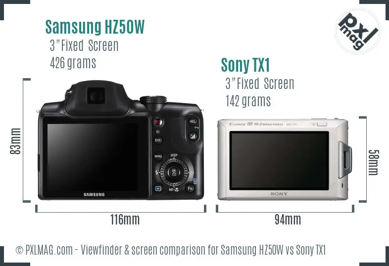 Samsung HZ50W vs Sony TX1 Screen and Viewfinder comparison