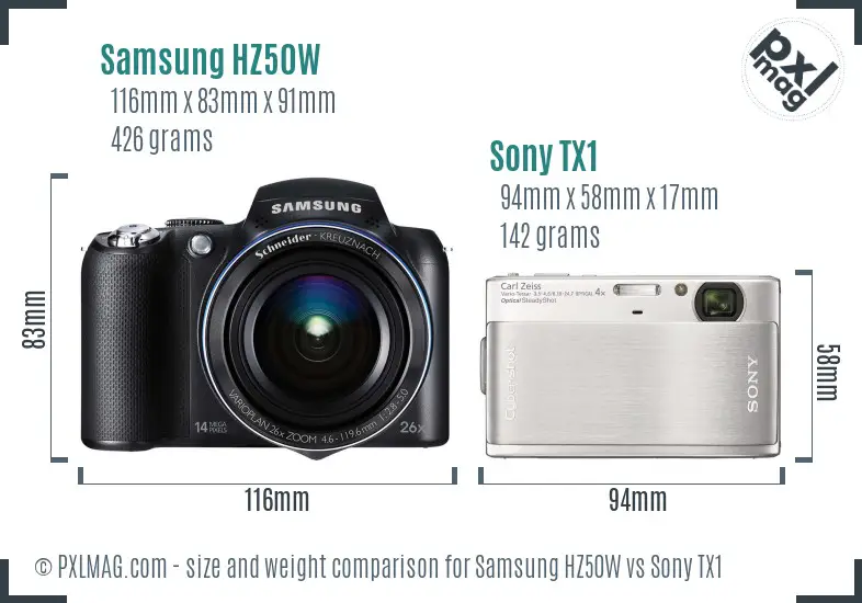 Samsung HZ50W vs Sony TX1 size comparison