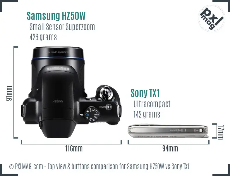 Samsung HZ50W vs Sony TX1 top view buttons comparison