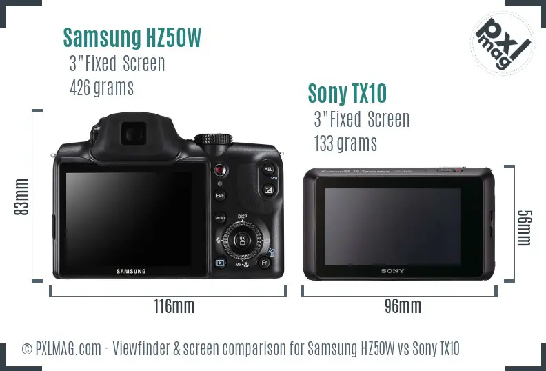 Samsung HZ50W vs Sony TX10 Screen and Viewfinder comparison