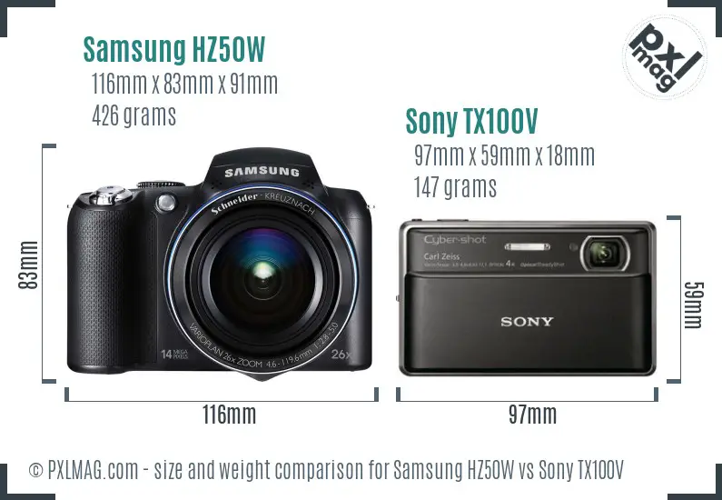 Samsung HZ50W vs Sony TX100V size comparison