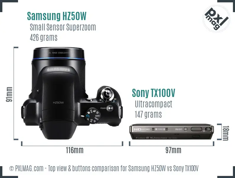 Samsung HZ50W vs Sony TX100V top view buttons comparison