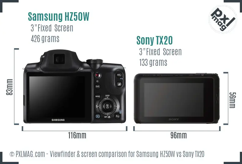 Samsung HZ50W vs Sony TX20 Screen and Viewfinder comparison