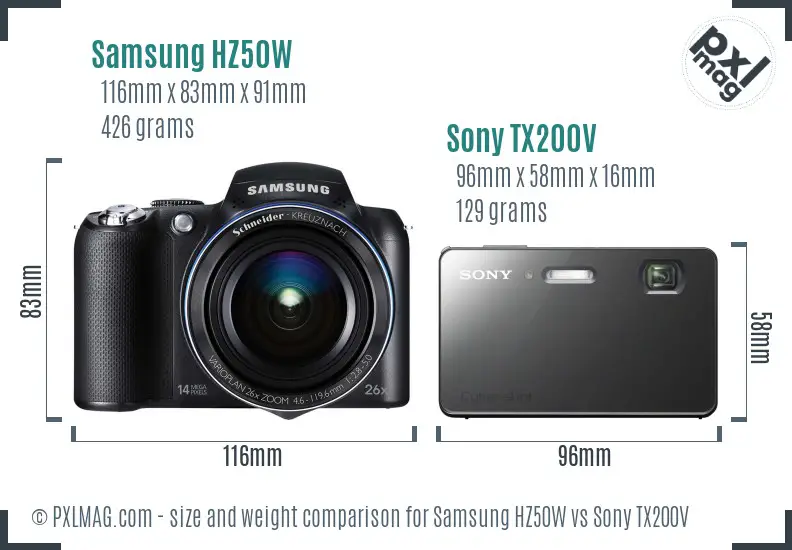 Samsung HZ50W vs Sony TX200V size comparison
