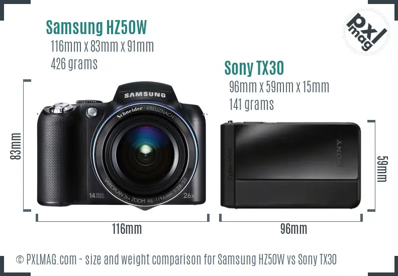 Samsung HZ50W vs Sony TX30 size comparison