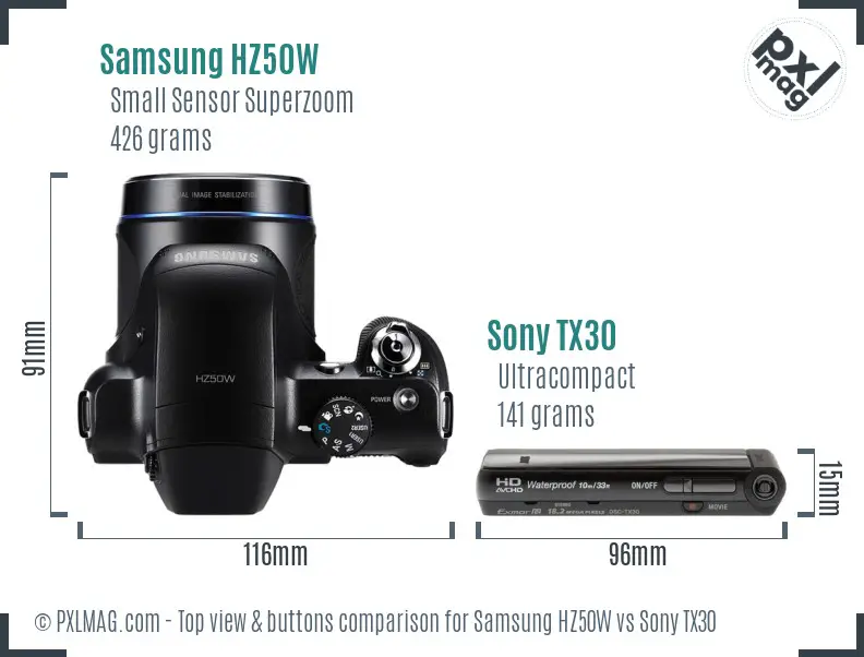 Samsung HZ50W vs Sony TX30 top view buttons comparison