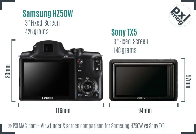 Samsung HZ50W vs Sony TX5 Screen and Viewfinder comparison