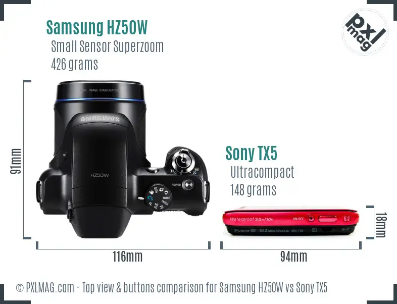 Samsung HZ50W vs Sony TX5 top view buttons comparison