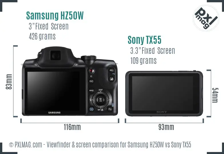 Samsung HZ50W vs Sony TX55 Screen and Viewfinder comparison