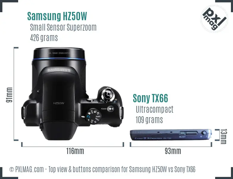 Samsung HZ50W vs Sony TX66 top view buttons comparison