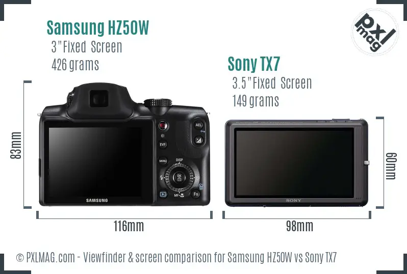 Samsung HZ50W vs Sony TX7 Screen and Viewfinder comparison