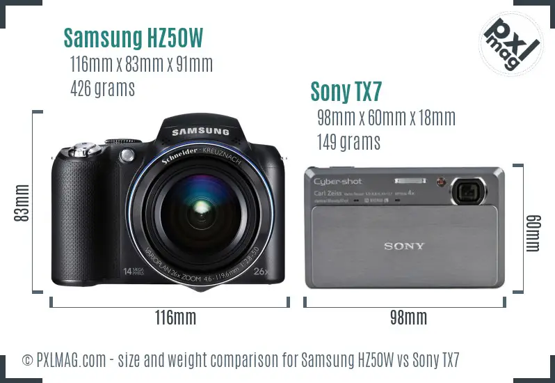 Samsung HZ50W vs Sony TX7 size comparison
