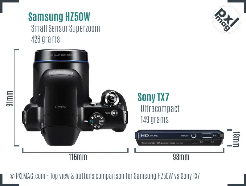 Samsung HZ50W vs Sony TX7 top view buttons comparison