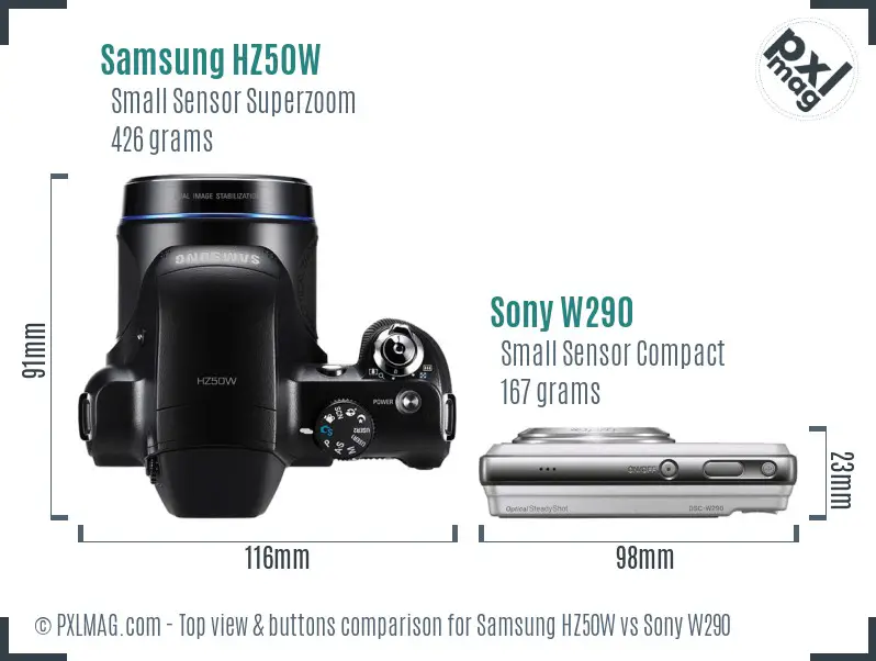 Samsung HZ50W vs Sony W290 top view buttons comparison
