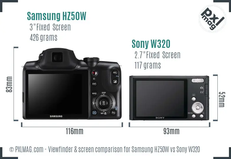 Samsung HZ50W vs Sony W320 Screen and Viewfinder comparison