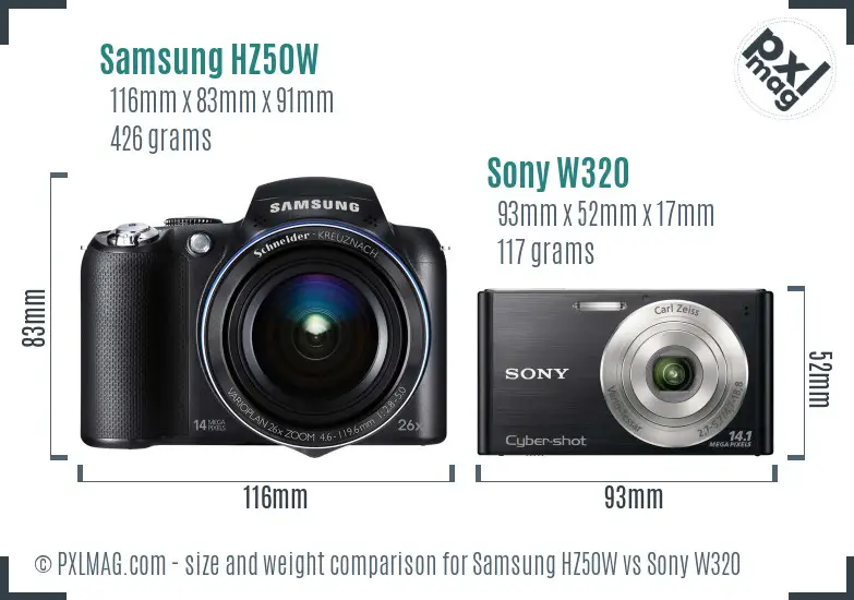 Samsung HZ50W vs Sony W320 size comparison