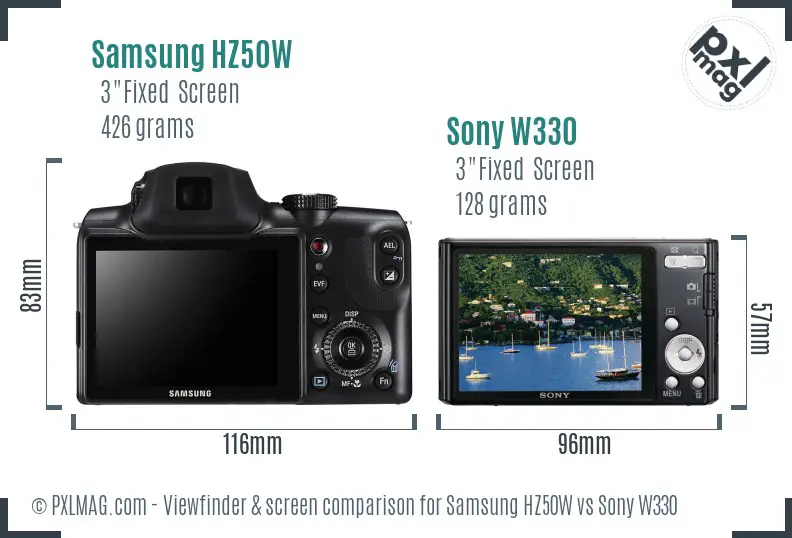 Samsung HZ50W vs Sony W330 Screen and Viewfinder comparison