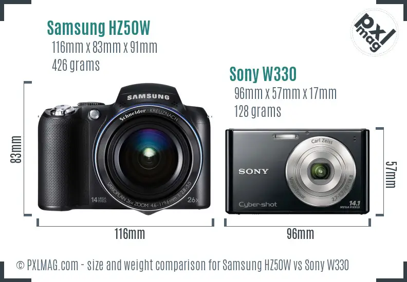 Samsung HZ50W vs Sony W330 size comparison