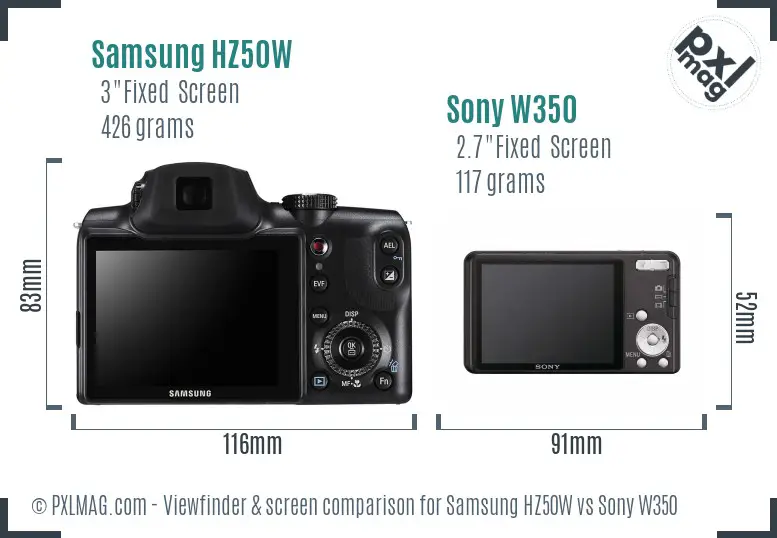 Samsung HZ50W vs Sony W350 Screen and Viewfinder comparison