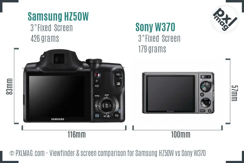 Samsung HZ50W vs Sony W370 Screen and Viewfinder comparison