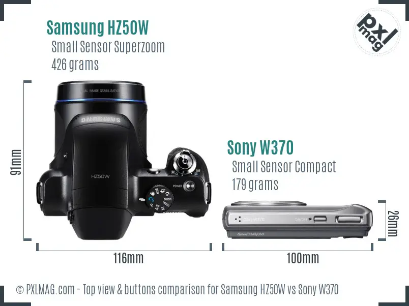 Samsung HZ50W vs Sony W370 top view buttons comparison