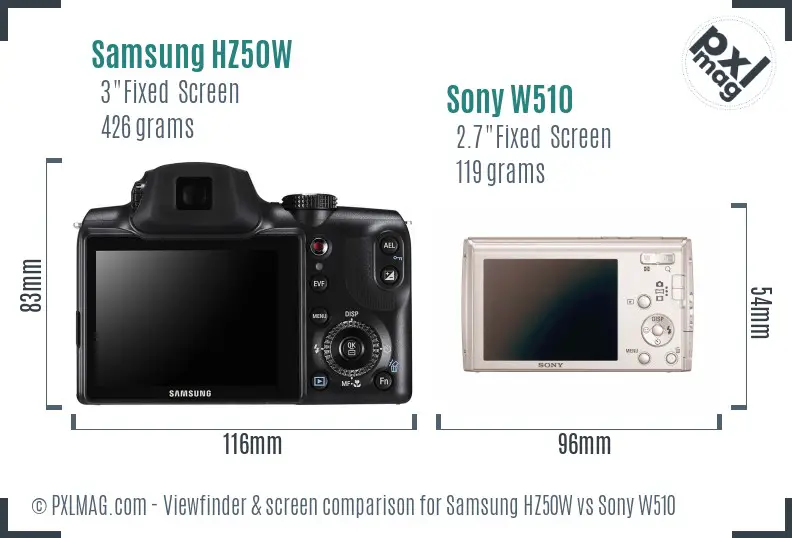 Samsung HZ50W vs Sony W510 Screen and Viewfinder comparison