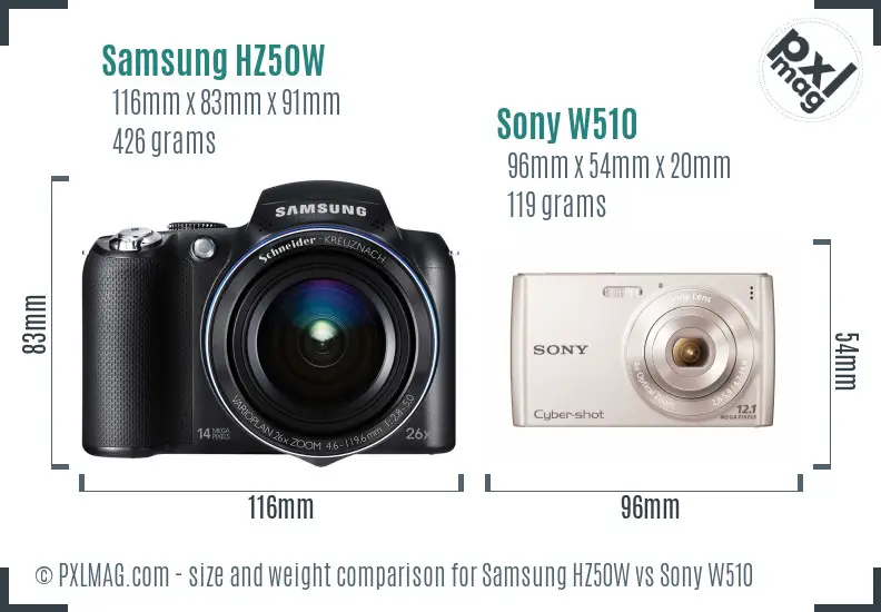 Samsung HZ50W vs Sony W510 size comparison